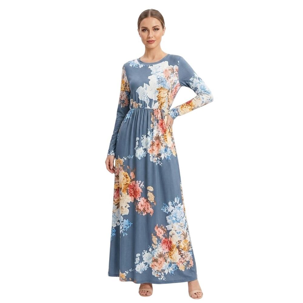 Women Maxi Floral Dress Large Polyester Spandex Lightweight